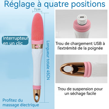 Brosse Dos Douche 500mAh Manche de 45 cm Prise en charge USB Nettoyage en profondeur Têtes de brosse en silicone Brosse de Bain